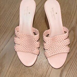 New Kate Spade leather cork wedge sandals in Taravela Pink (7 1/2)